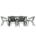 thumbnail image 1 of Merrick Lane 7 Piece Outdoor Dining Set with 60" Tempered Glass Patio Table, 6 Black Stackable Metal Slat Chairs, 1 of 10