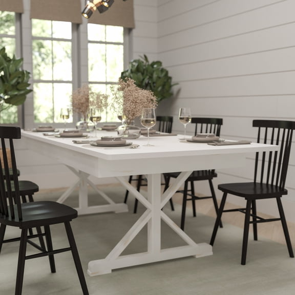 Merrick Lane 8' x 40" Rectangular Antique Rustic White Solid Pine Foldable Dining Table with Crisscross Legs