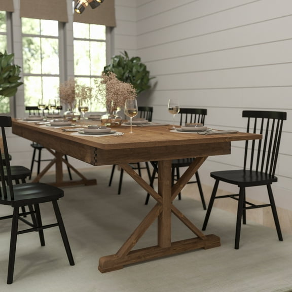 Merrick Lane 9' x 40" Rectangular Antique Rustic Solid Pine Foldable Dining Table with Crisscross Legs