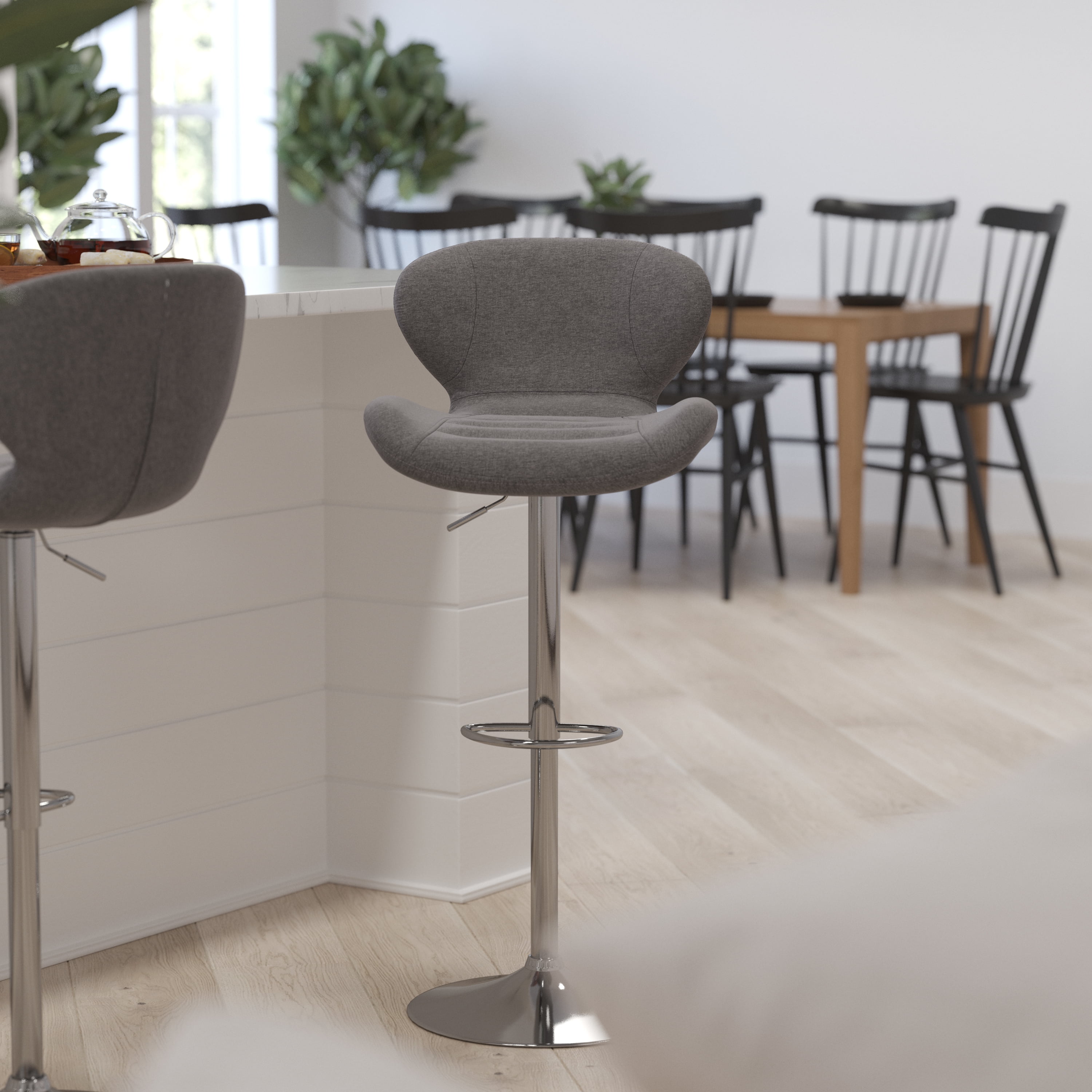 Contemporary Charcoal Swivel Barstool with Adjustable Wood & Metal Base