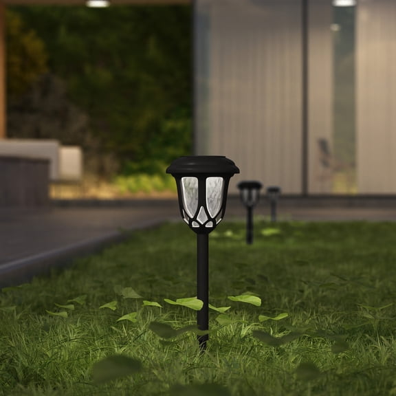 Merrick Lane All-Weather Black Tulip Design LED Solar Lights, Outdoor Solar Powered Lights for Pathway, Garden, & Yard - Set of 8