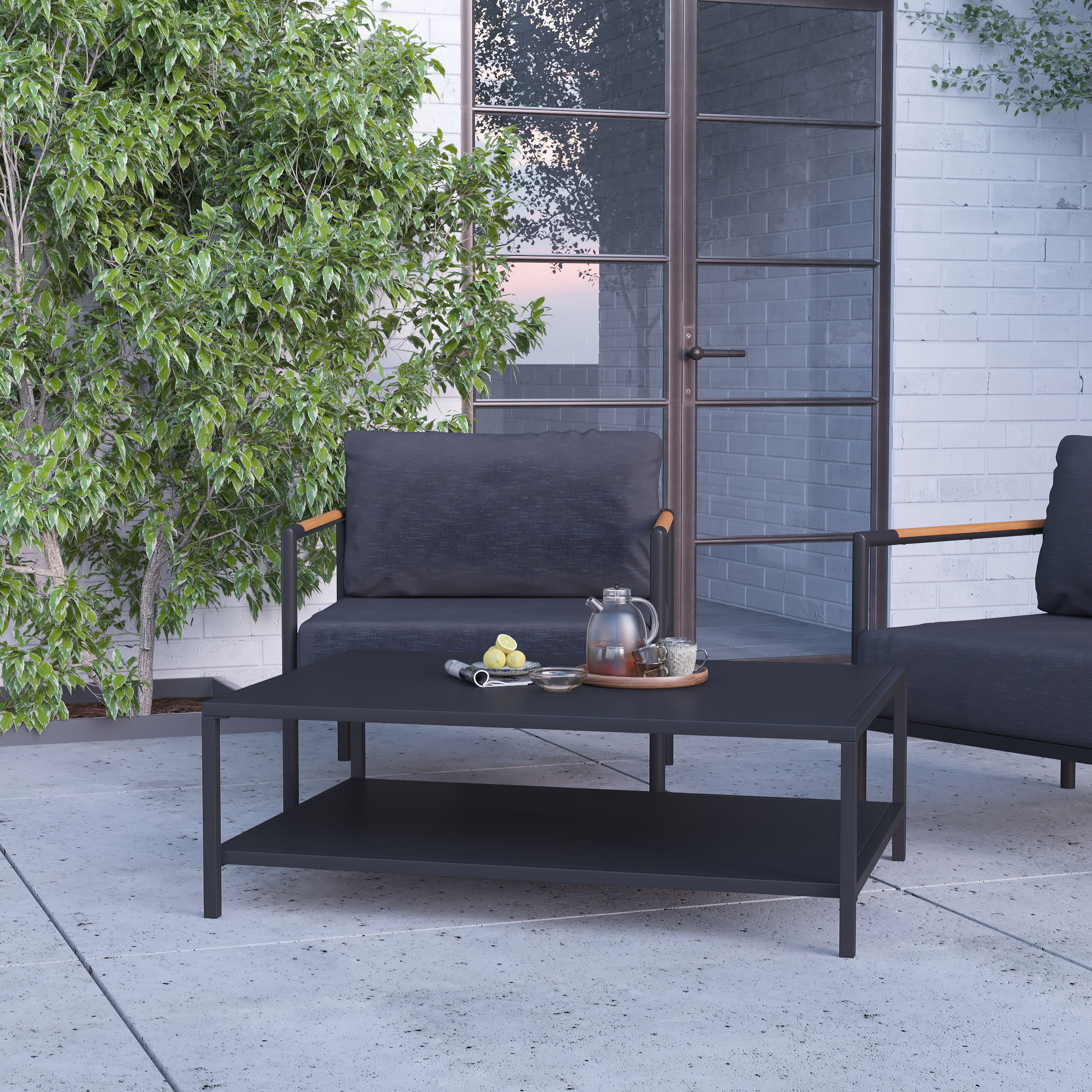 Merrick Lane All-Weather Outdoor Porch Patio Coffee Table, Black ...