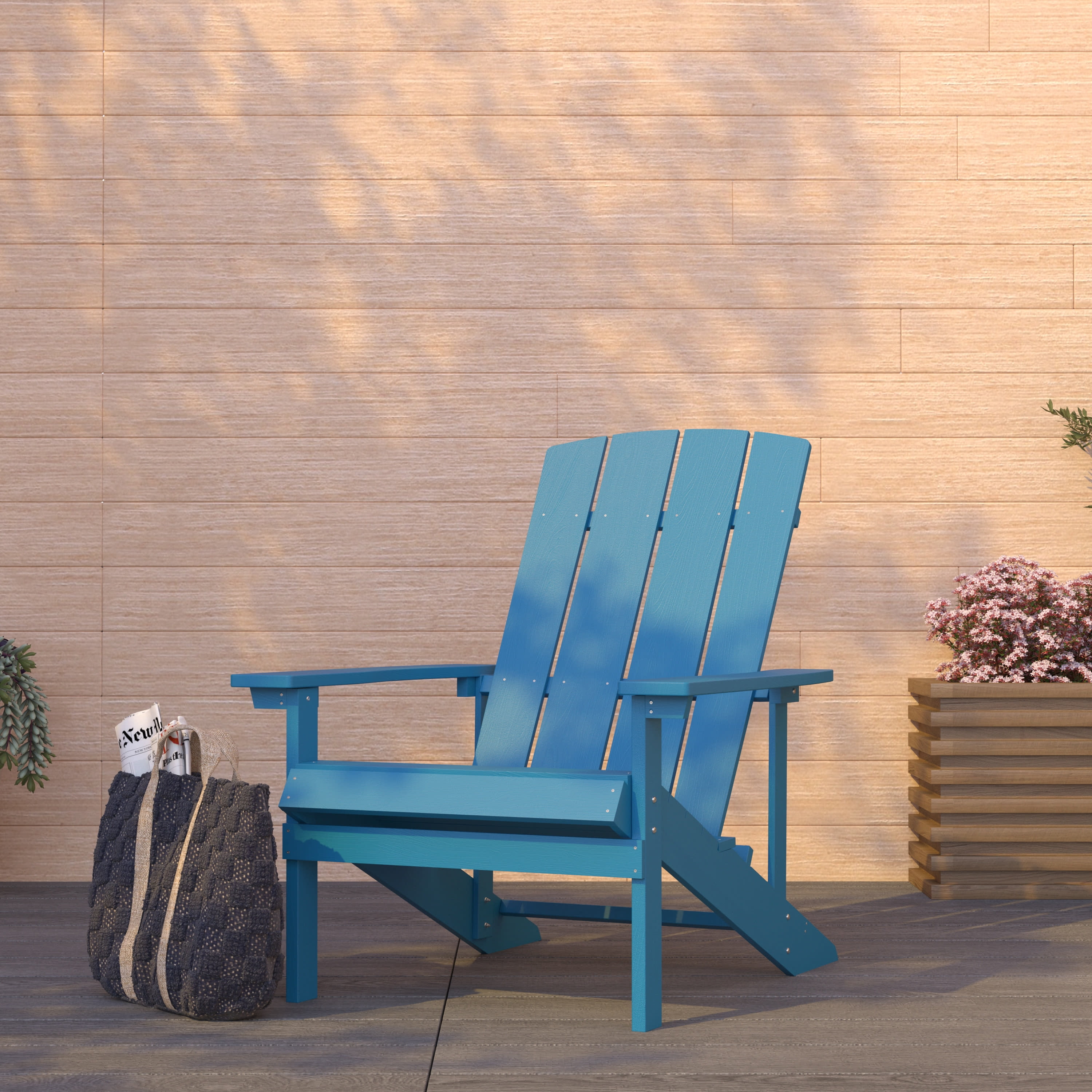 Merrick Lane Azure Blue Adirondack Patio Chairs With Vertical Lattice Back And Weather Resistant Frame