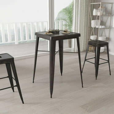 Merrick Lane Bar Height Patio Dining Table with Black and Antique Gold Metal Frame and 23.75" Square Top