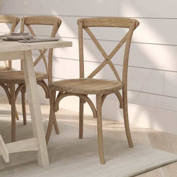 Merrick Lane Bardstown X-Back Bistro Style Wooden Dining Chair for Kitchens and Dining Rooms, High-Back Wood Stackable Kitchen Chair, Natural with White Grain