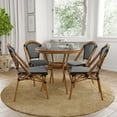 thumbnail image 1 of Merrick Lane Bistro Style Table with Glass Top, Black & White PE Rattan, 2 Stack Chairs, and Bamboo Finished Metal Frame for Indoor/Outdoor Use, 1 of 10