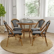 Merrick Lane Bistro Style Table with Glass Top, Black & White PE Rattan, 2 Stack Chairs, and Bamboo Finished Metal Frame for Indoor/Outdoor Use