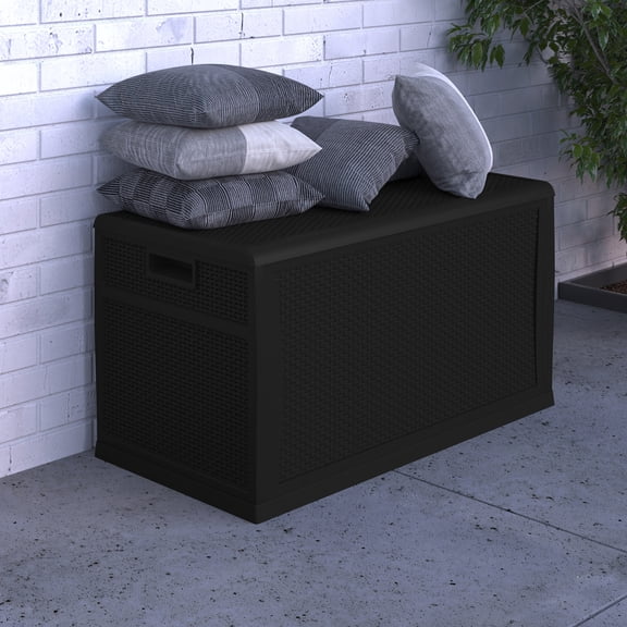 Merrick Lane Black 120 Gallon Weather Resistant Outdoor Storage Box for Decks, Patios, Poolside and More