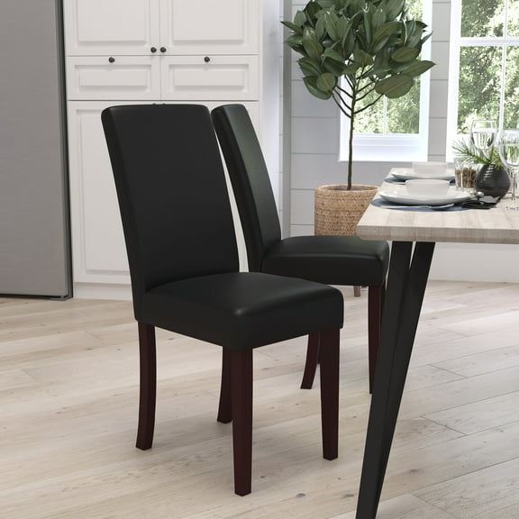 Merrick Lane Black Faux Leather Panel Back Parson's Chair for Kitchen, Dining Room and More