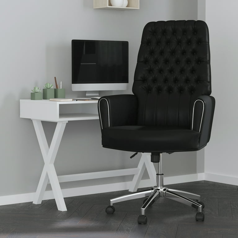Gray Faux Leather Tufted Seat Swivel Adjustable Executive Chair Leather Back Gray Faux Leather Tufted Seat Swivel Adjustable Executive Chair Leather Back