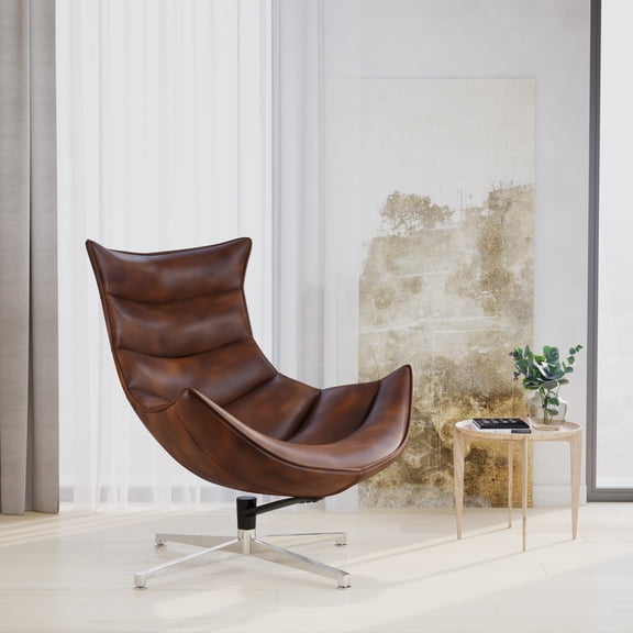 Merrick Lane Bomber Jacket Faux Leather Contoured Swivel Accent Chair with Crisscross Chrome Base