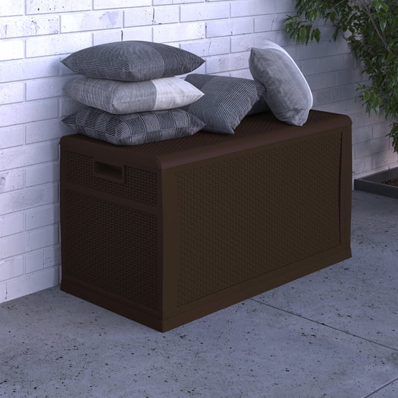 Merrick Lane Brown 120 Gallon Weather Resistant Outdoor Storage Box for Decks, Patios, Poolside and More