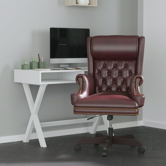 Merrick Lane Burgundy Tufted Faux Leather Ergonomic Office Chair with Lumbar Support and Large Padded Headrest