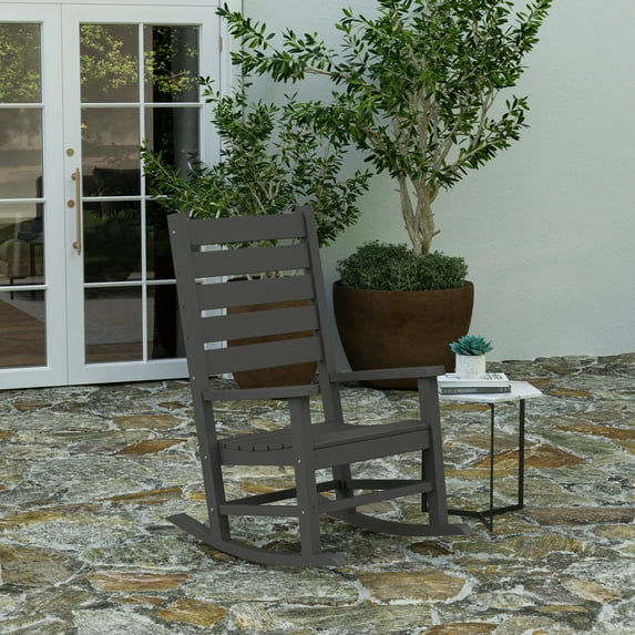 Merrick Lane Contemporary HDPE Patio All Weather Rocking Chair with Rust Resistant, Gray