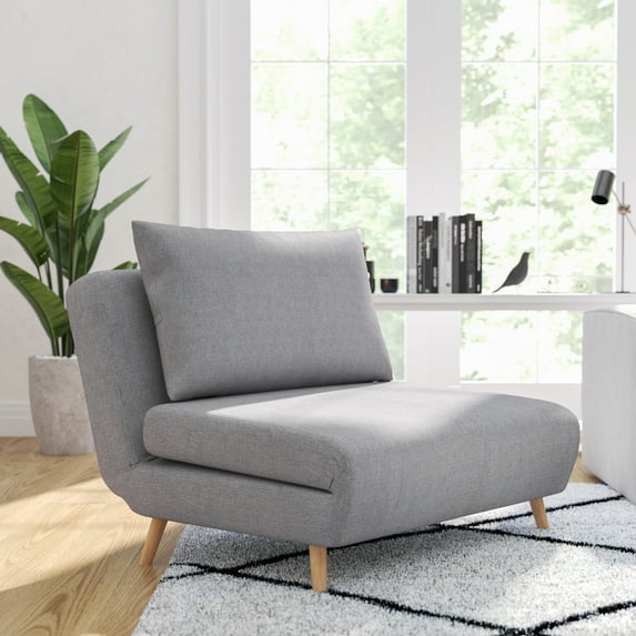 Merrick Lane Contemporary Steel Rubberwood Polyester Solid Print Accent Chair with Pillow, Light Gray