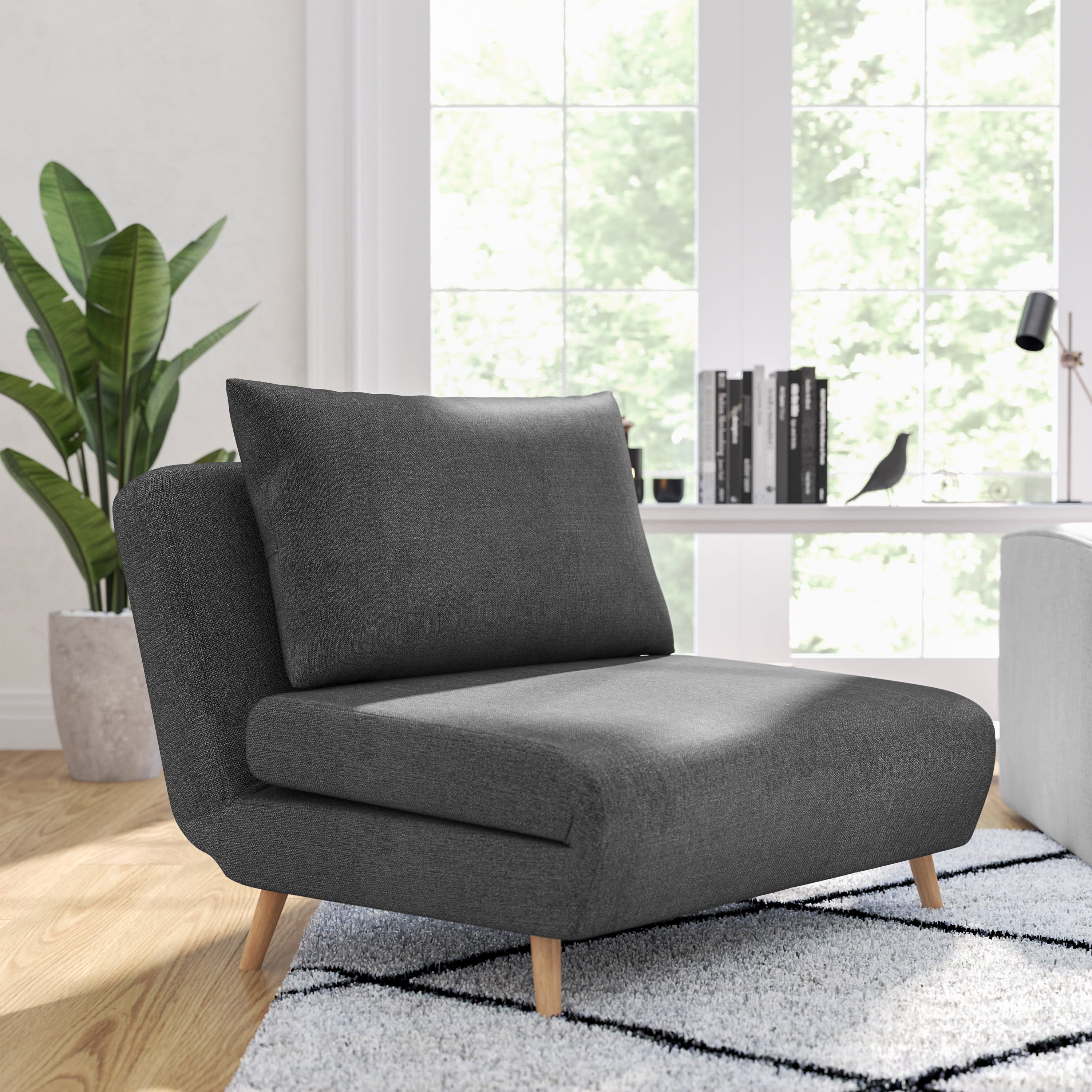 Merrick Lane Convertible Tri Fold Sleeper Chair with Channel Stitching and Pillow in Brown Faux Leather Walmart