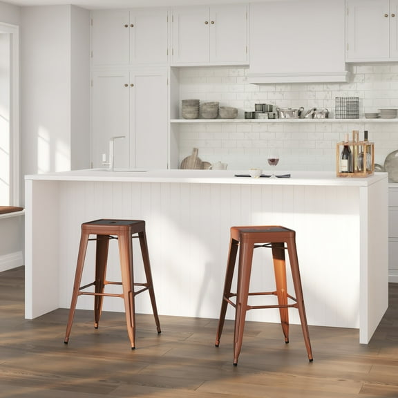 Merrick Lane Copper 30" High Backless Metal Bar Height Stool with Square Seat for Indoor-Outdoor Use
