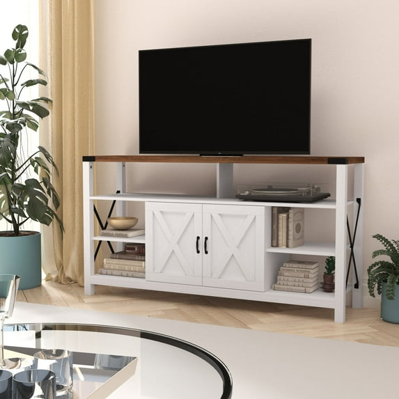 Merrick Lane Durable Television Stands, Wood White, 15.50 x 60.00 x 31.75 Inches, 84 lb
