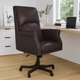 thumbnail image 1 of Merrick Lane Ergonomic Executive Office Chair with High Pillowed Back & Rolled Arms In Brown Faux Leather with Mahogany Finish Base, 1 of 16