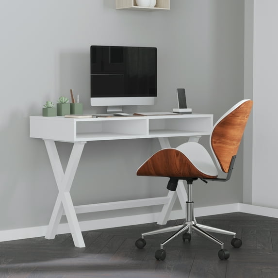 Merrick Lane Ergonomic Faux Leather Mid Back Swivel Office Desk Chair with Casters, White