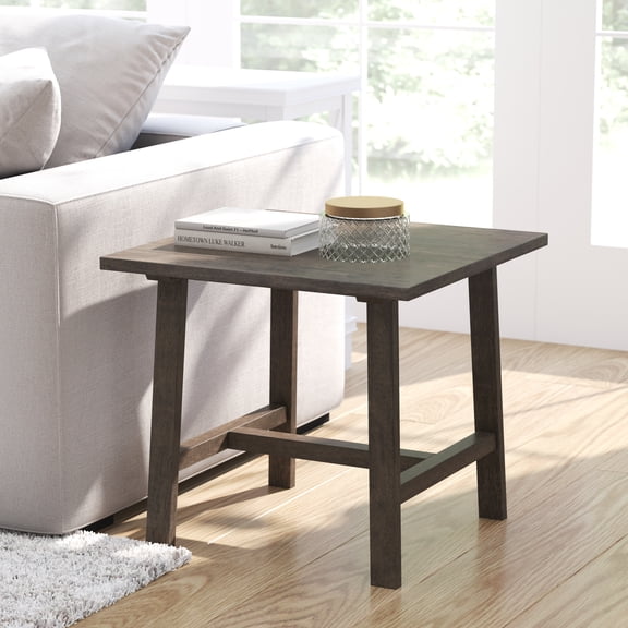 Merrick Lane Farmhouse Trestle End Table, Solid Wood Rustic Accent Table in Dark Gray