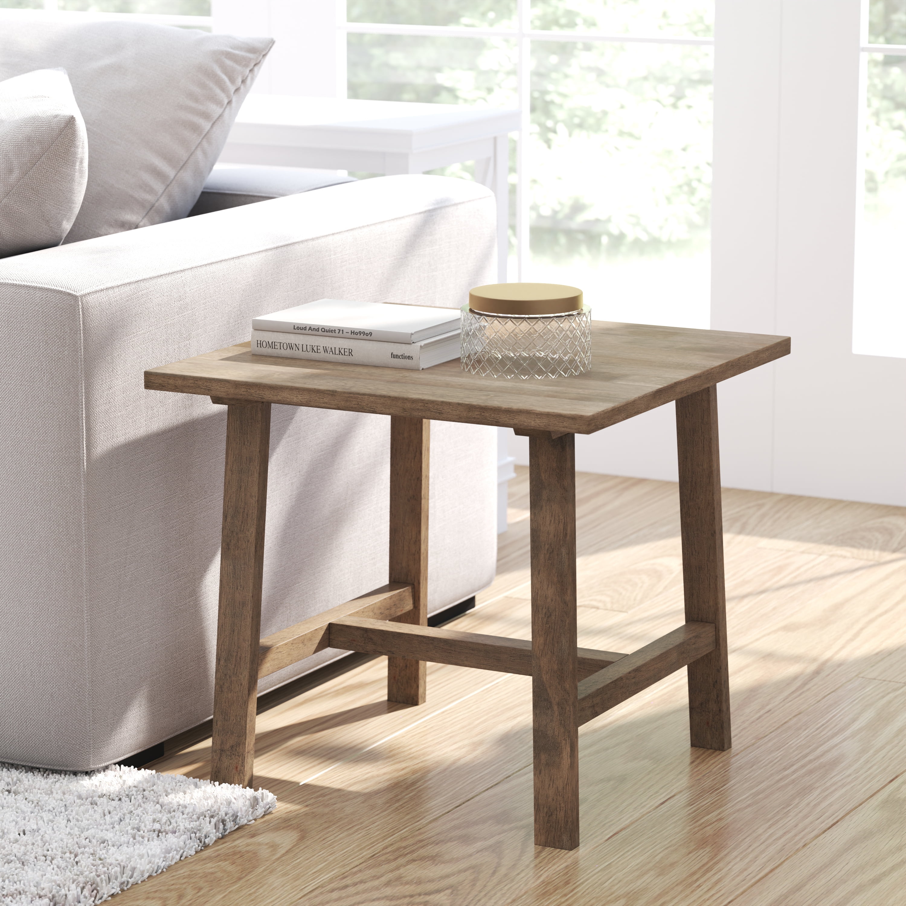 Rustic Brown Solid Wood Farmhouse Trestle End Table