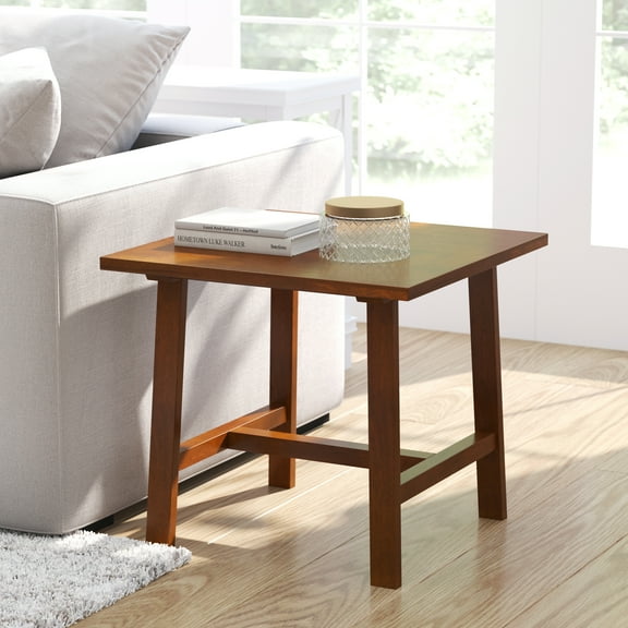 Merrick Lane Farmhouse Trestle End Table, Solid Wood Rustic Accent Table in Walnut