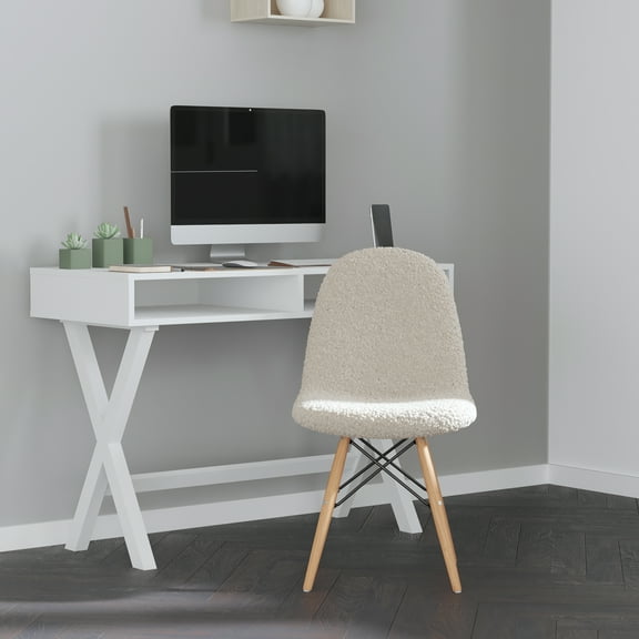 Merrick Lane Faux Faux Shearling Accent Chair, Modern Accent Chair For Bedroom, Entryway, and Living Room In Elegant Off-White