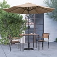 thumbnail image 1 of Merrick Lane Five Piece Faux Teak Patio Dining Set Includes 35" Square Table, Two Club Chairs, 9' Tan Patio Umbrella and Base, 1 of 18