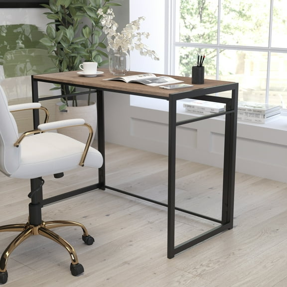 Merrick Lane Folding Computer Desk with Rustic Wood Grain Finish and Metal Frame, Folding Laptop Desk for Home Office