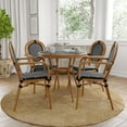thumbnail image 1 of Merrick Lane French Bistro Style Table with Glass Top, Black & White PE Rattan, 4 Stack Chairs, and Bamboo Finished Metal Frame for Indoor/Outdoor Use, 1 of 10