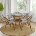 thumbnail image 1 of Merrick Lane French Bistro Style Table with Glass Top, Black & White Textilene, 4 Stack Chairs, and Light Bamboo Finished Metal Frame for Indoor/Outdoor Use, 1 of 10