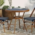 thumbnail image 1 of Merrick Lane French Bistro Style Table with Tempered Glass Top, Navy & White PE Rattan, and Bamboo Finished Metal Frame for Indoor/Outdoor Use, 1 of 12