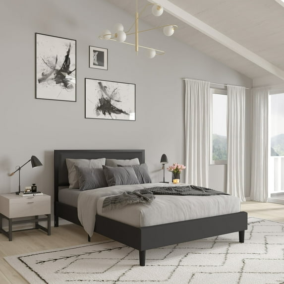 Merrick Lane Full Size Headboard Black Fabric Upholstered Headboard With Metal Frame and Adjustable Rail Slots