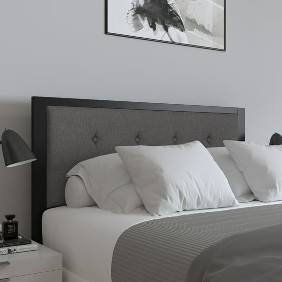 Merrick Lane Full Size Headboard Dark Gray Fabric Upholstered Button Tufted Headboard With Metal Frame and Adjustable Rail Slots