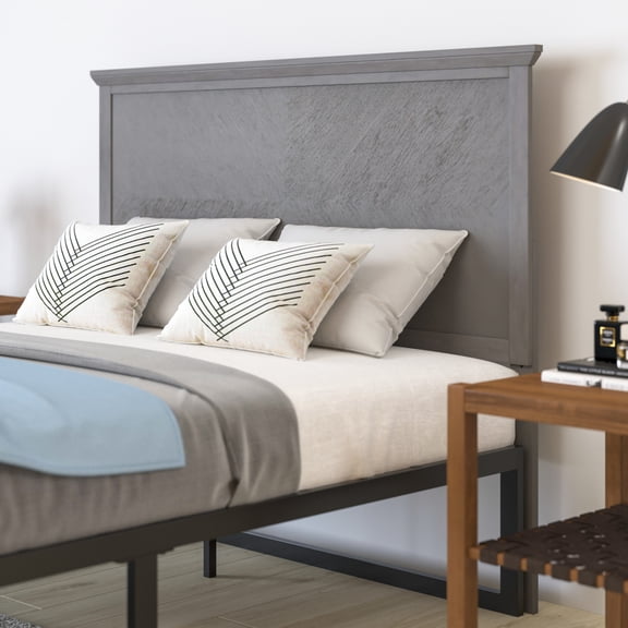 Merrick Lane Full Size Herringbone Wooden Adjustable Headboard in Gray Wash