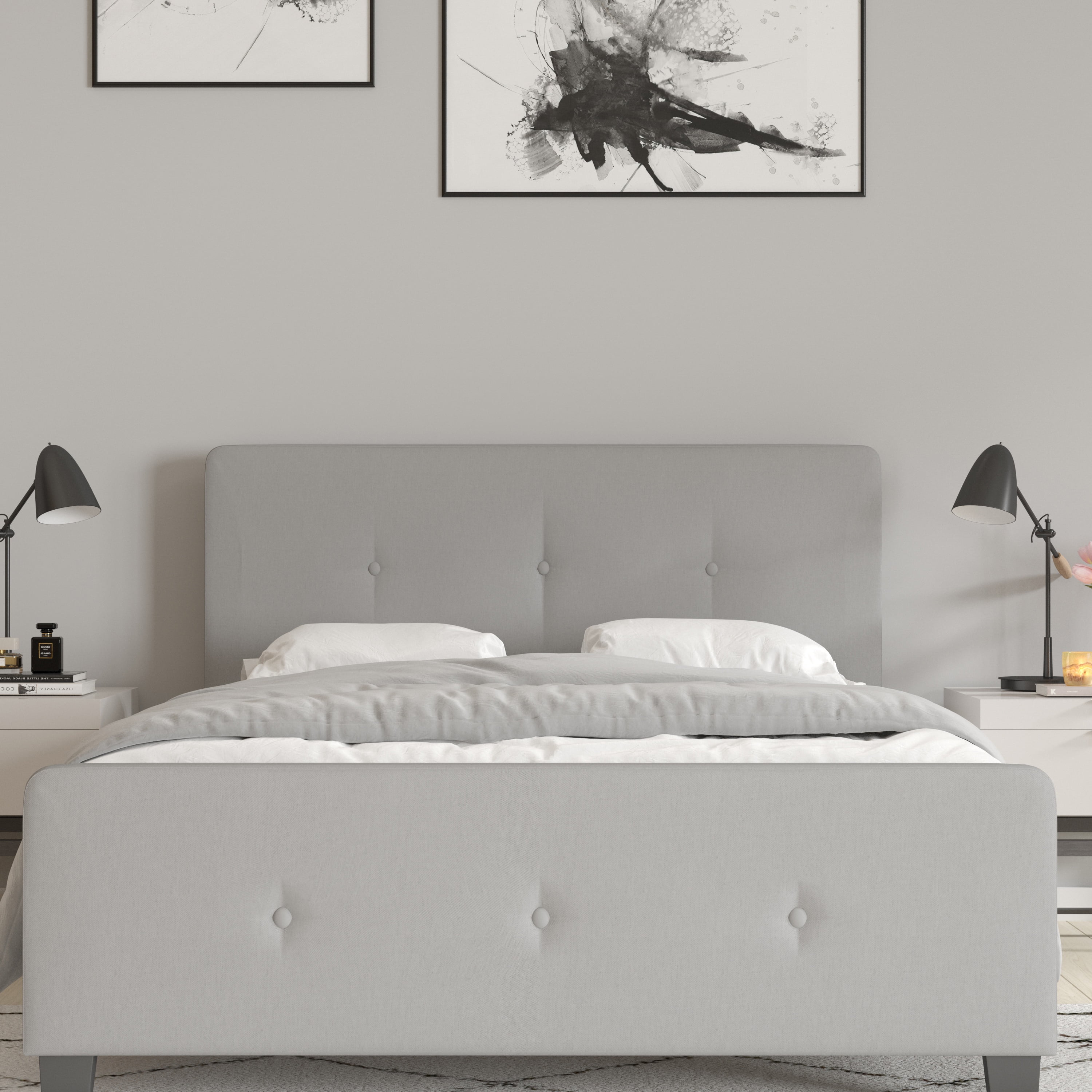 Merrick Lane Full Size Platform Bed Contemporary Tufted Upholstered ...