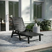 Merrick Lane Gaylord Adjustable Adirondack Lounger with Cup Holder- All-Weather Indoor/Outdoor HDPE Lounge Chair in Black