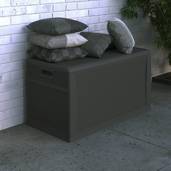 Merrick Lane Gray 120 Gallon Weather Resistant Outdoor Storage Box for Decks, Patios, Poolside and More