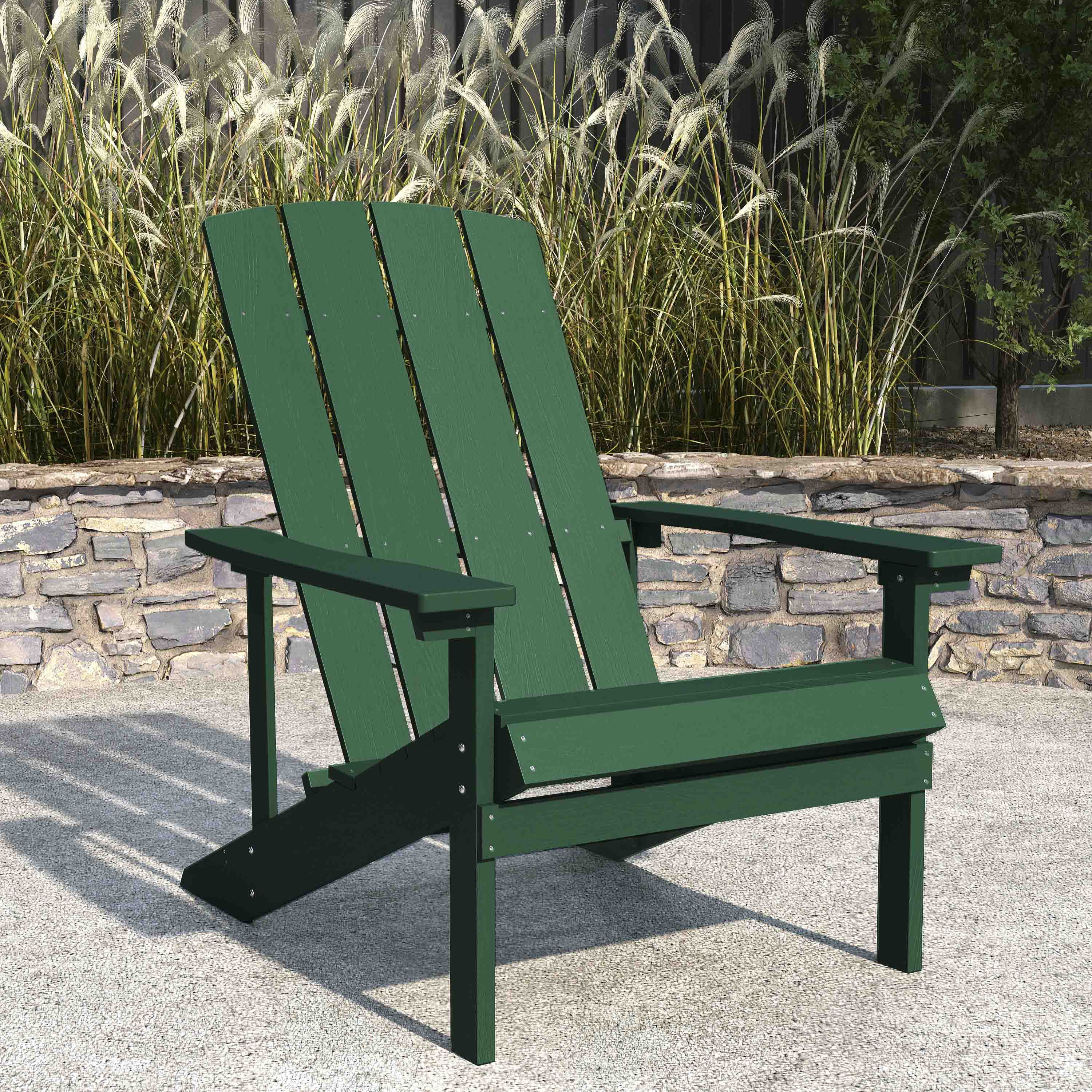 Merrick Lane Green Adirondack Patio Chair With Vertical Lattice Back And Weather Resistant Frame