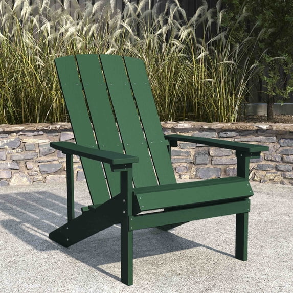 Merrick Lane Green Adirondack Patio Chair With Vertical Lattice Back And Weather Resistant Frame