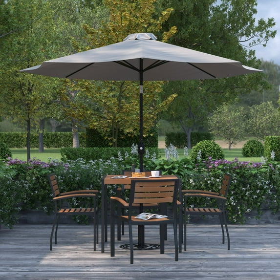 Merrick Lane Grey 9' Round UV Resistant Outdoor Patio Umbrella With Height Lever And 33° Push Button Tilt