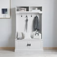 thumbnail image 1 of Merrick Lane Hallway Tree with Bench Seating, 4 Double Coat Hooks, Upper Storage and Double Door Under Bench Storage in White, 1 of 14