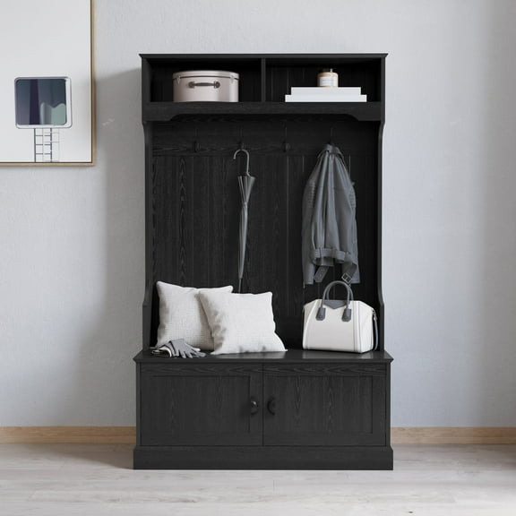 Merrick Lane Hallway Tree with Bench Seating, Black