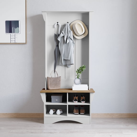 Merrick Lane Hallway Tree with Bench Seating, Weathered Wood