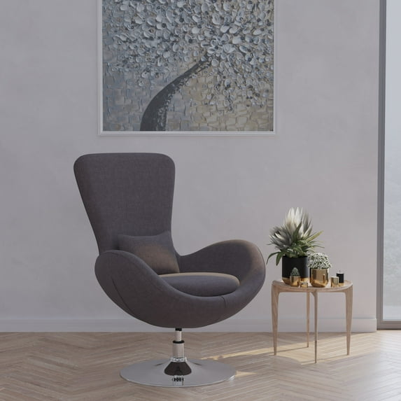Merrick Lane High-Back Egg Style Lounge Chair in Dark Gray Fabric Upholstery With 360° Swivel Chrome Base