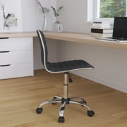 Merrick Lane Home Office Chair Ergonomic Black Ribbed Low Back and Seat Armless Contemporary Computer Desk Chair with Chrome Border