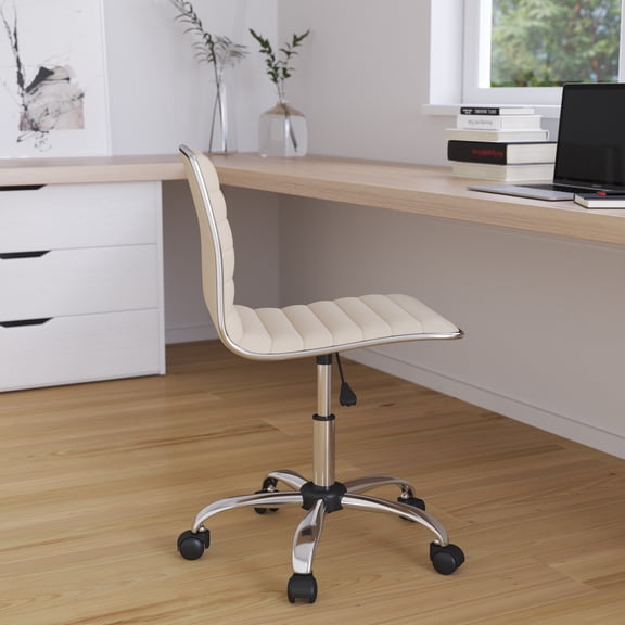 Merrick Lane Home Office Chair Ergonomic Tan Ribbed Low Back and Seat Armless Contemporary Computer Desk Chair with Chrome Border
