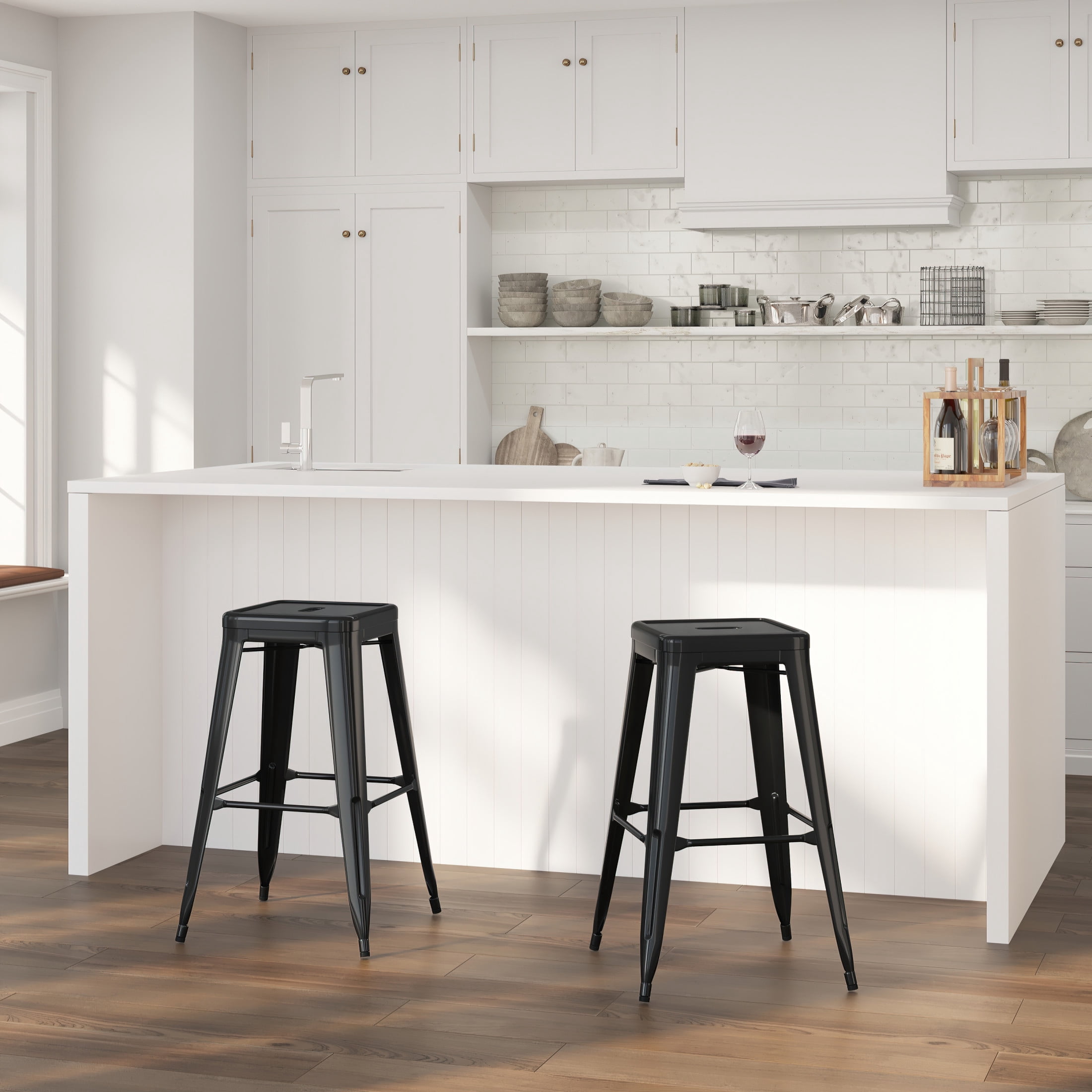 Merrick Lane Indoor-Outdoor Bar Stool, Black