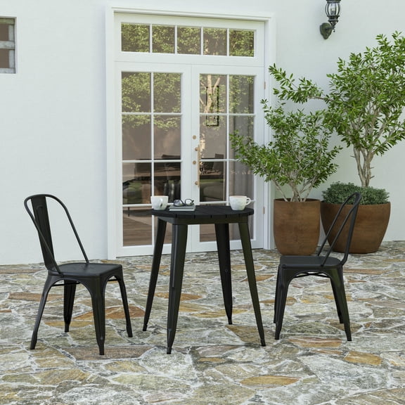 Merrick Lane Indoor/Outdoor Dining Table, 23.75" Round All Weather Black Poly Resin Top with Black Steel Base